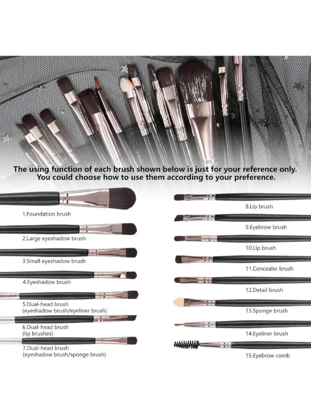 15 Color Baked Eyeshadow Palette & 15 Brushes Set - Matte, Shimmer, Waterproof